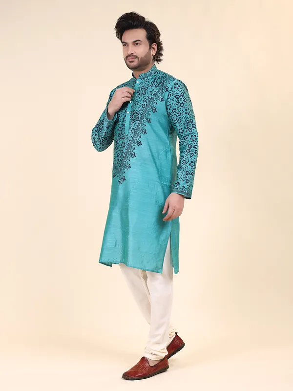 Mens_Silk_Blend_Hand_Block_Print_Kurta
