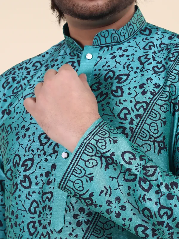 Mens_Silk_Blend_Hand_Block_Print_Kurta