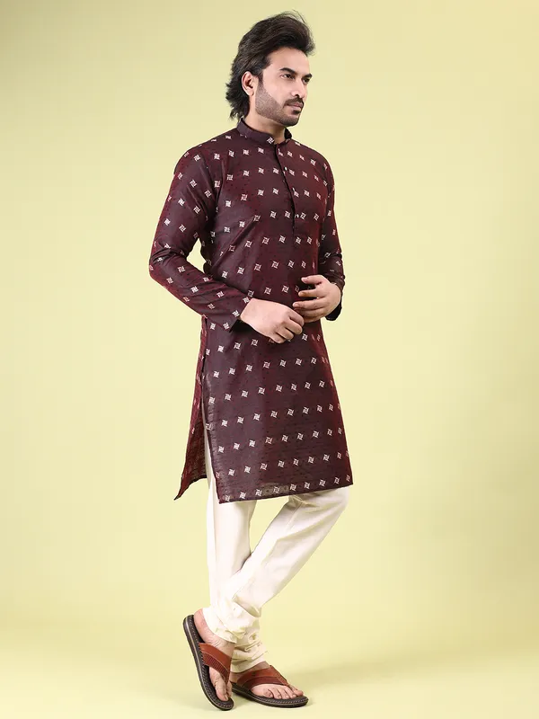 Mens_Cotton_Silk_Woven_Design_with_Fancy_Button_Kurta