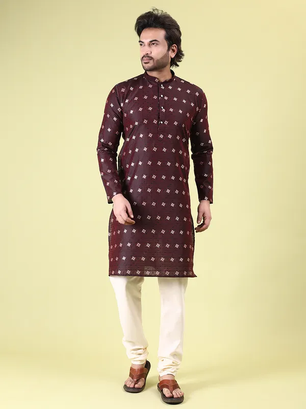 Mens_Cotton_Silk_Woven_Design_with_Fancy_Button_Kurta