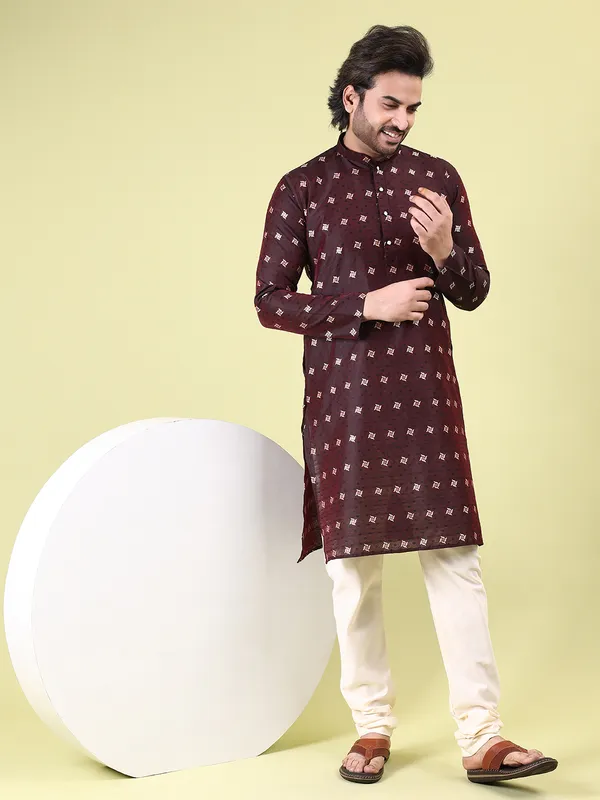 Mens_Cotton_Silk_Woven_Design_with_Fancy_Button_Kurta