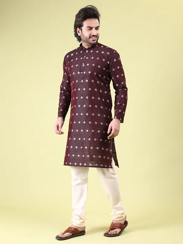 Mens_Cotton_Silk_Woven_Design_with_Fancy_Button_Kurta