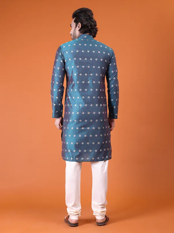 Mens_Cotton_Silk_Woven_Design_with_Fancy_Button_Kurta