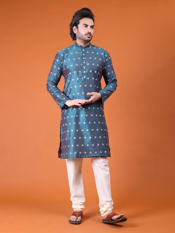 Mens_Cotton_Silk_Woven_Design_with_Fancy_Button_Kurta