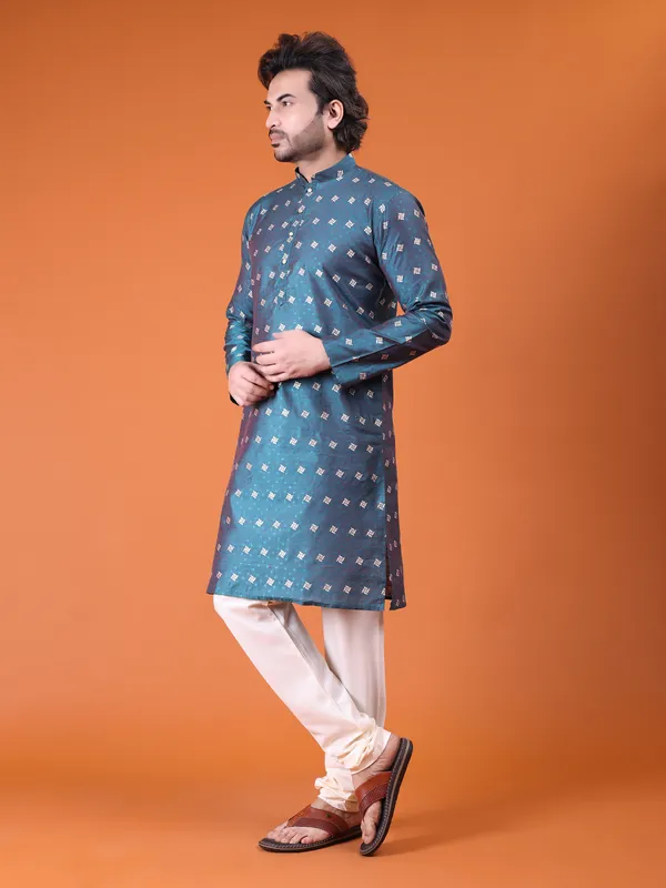 Mens_Cotton_Silk_Woven_Design_with_Fancy_Button_Kurta