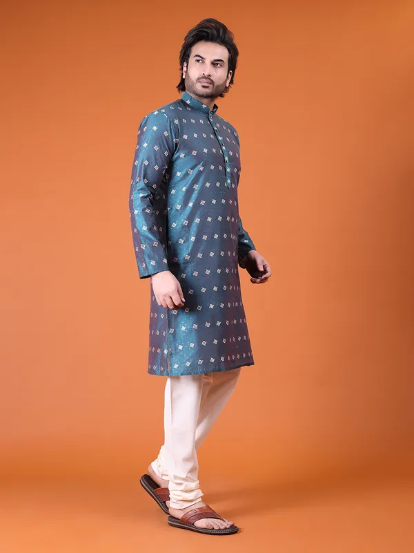 Mens_Cotton_Silk_Woven_Design_with_Fancy_Button_Kurta