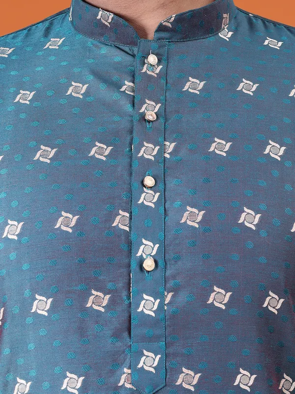 Mens_Cotton_Silk_Woven_Design_with_Fancy_Button_Kurta