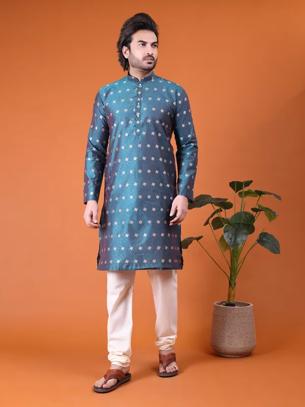 Mens_Cotton_Silk_Woven_Design_with_Fancy_Button_Kurta