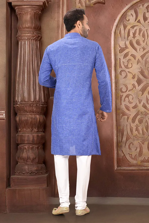 Blue_Cotton_Fabric_Plain_Kurta_Pajama_Set
