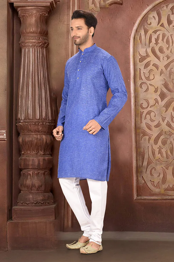 Blue_Cotton_Fabric_Plain_Kurta_Pajama_Set