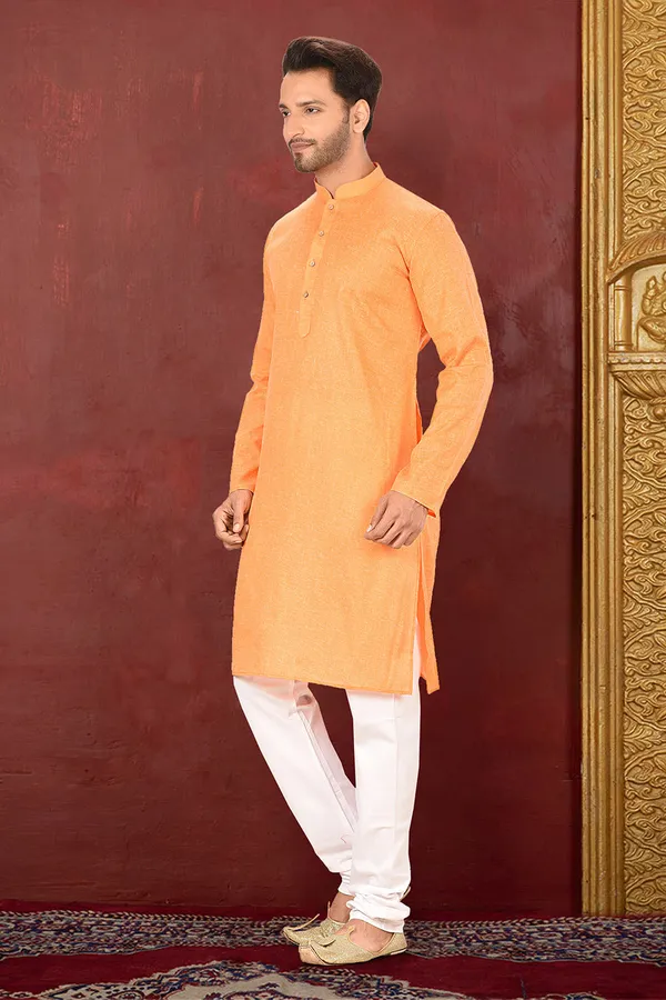Orange_Cotton_Fabric_Plain_Kurta_Pajama_Set