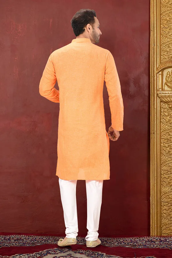 Orange_Cotton_Fabric_Plain_Kurta_Pajama_Set