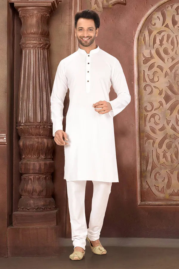 White_Maslin_Fabric_Plain_Kurta_Pajama