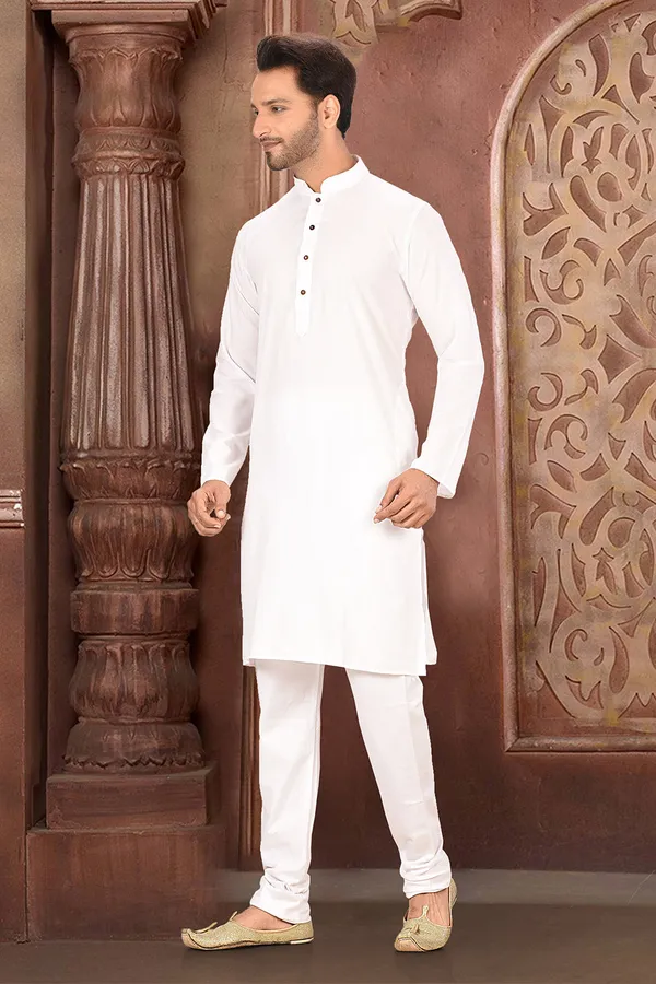 White_Maslin_Fabric_Plain_Kurta_Pajama