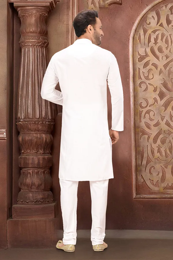 White_Maslin_Fabric_Plain_Kurta_Pajama