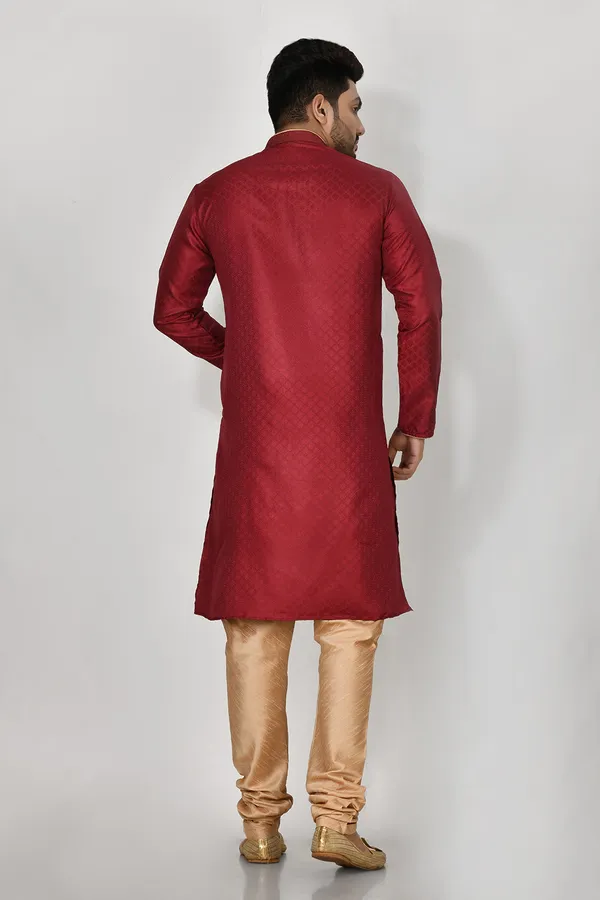 Maroon_Silk_Fabric_Resham_Embroidery_Kurta_Pajama_Set