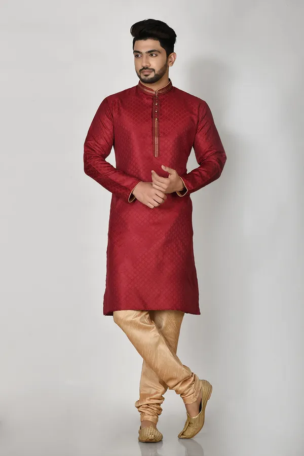 Maroon_Silk_Fabric_Resham_Embroidery_Kurta_Pajama_Set