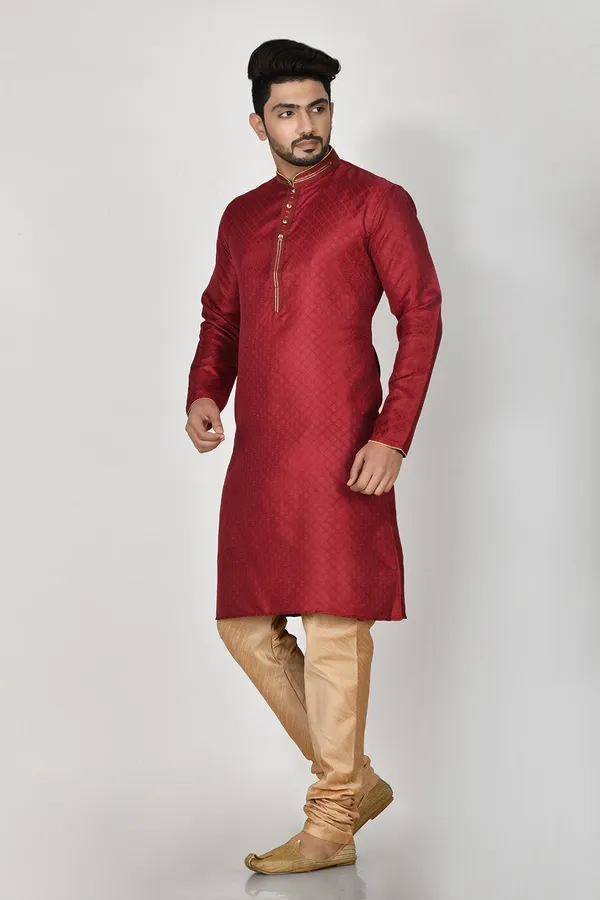 Maroon_Silk_Fabric_Resham_Embroidery_Kurta_Pajama_Set