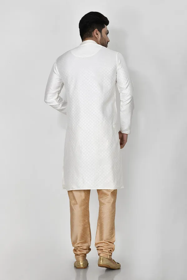 White__Silk_Resham_Embroidery_Men's_Kurta_Pajama_Set_By_Ranak