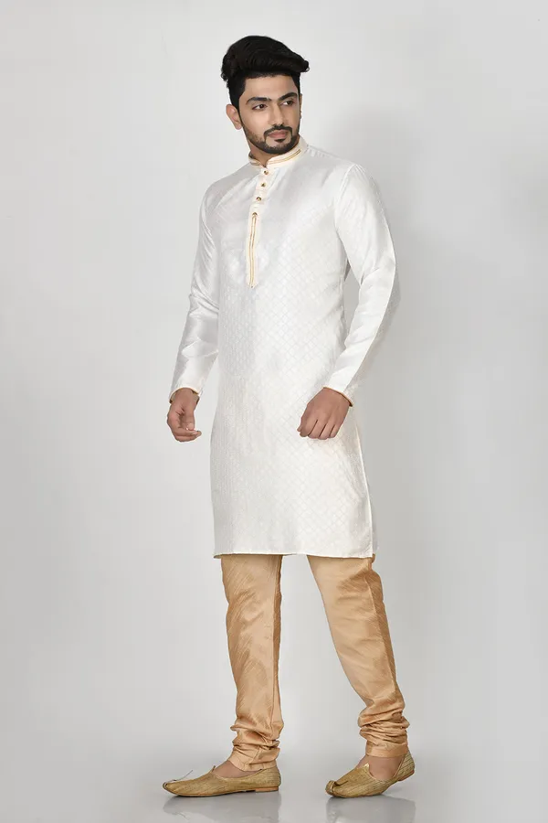 White__Silk_Resham_Embroidery_Men's_Kurta_Pajama_Set_By_Ranak