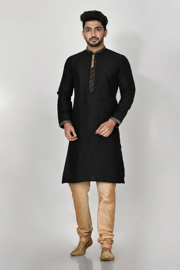 Black_Silk_Fabric_Resham_Embroidery_Kurta_Pajama_Set