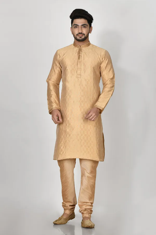 Gold_Art_Silk_Fabric_Resham_Embroidery_Kurta_Pajama