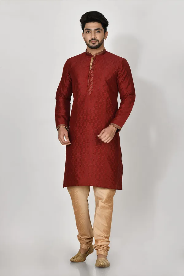 Maroon_Art_Silk_Fabric_Resham_Embroidery_Kurta_Pajama