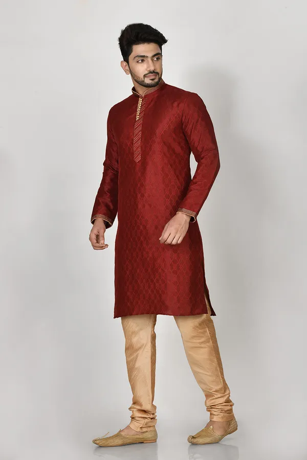 Maroon_Art_Silk_Fabric_Resham_Embroidery_Kurta_Pajama