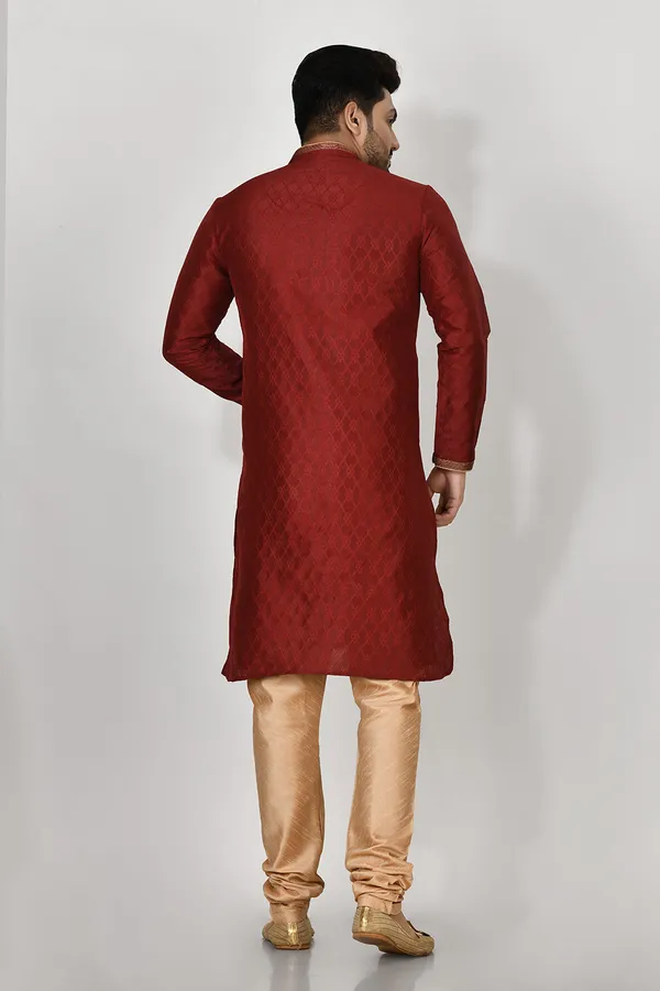 Maroon_Art_Silk_Fabric_Resham_Embroidery_Kurta_Pajama
