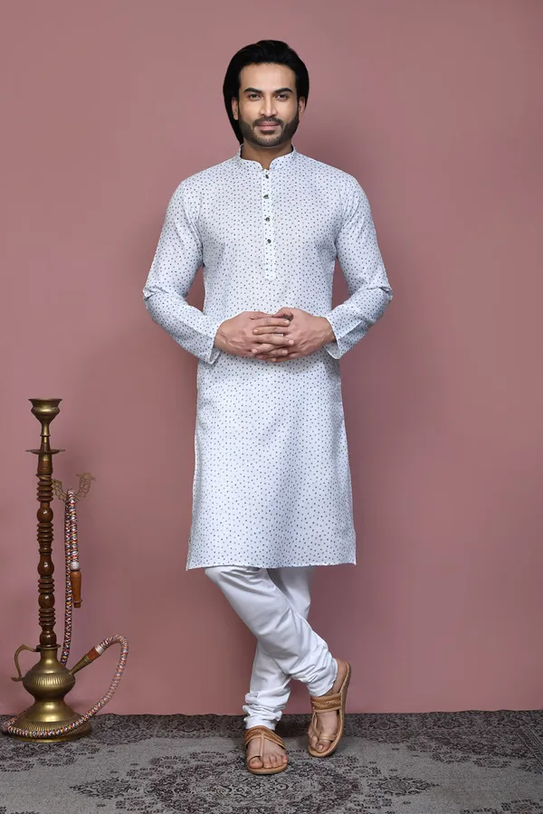 White_Cotton_Fabric_Printed_Kurta_Pajama