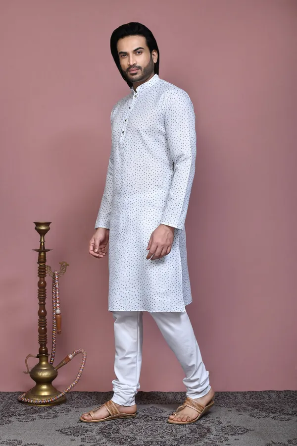 White_Cotton_Fabric_Printed_Kurta_Pajama