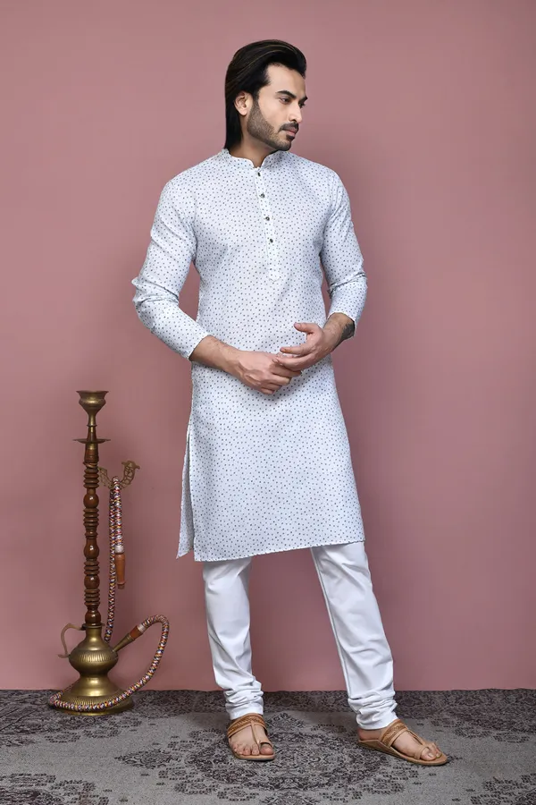 White_Cotton_Fabric_Printed_Kurta_Pajama
