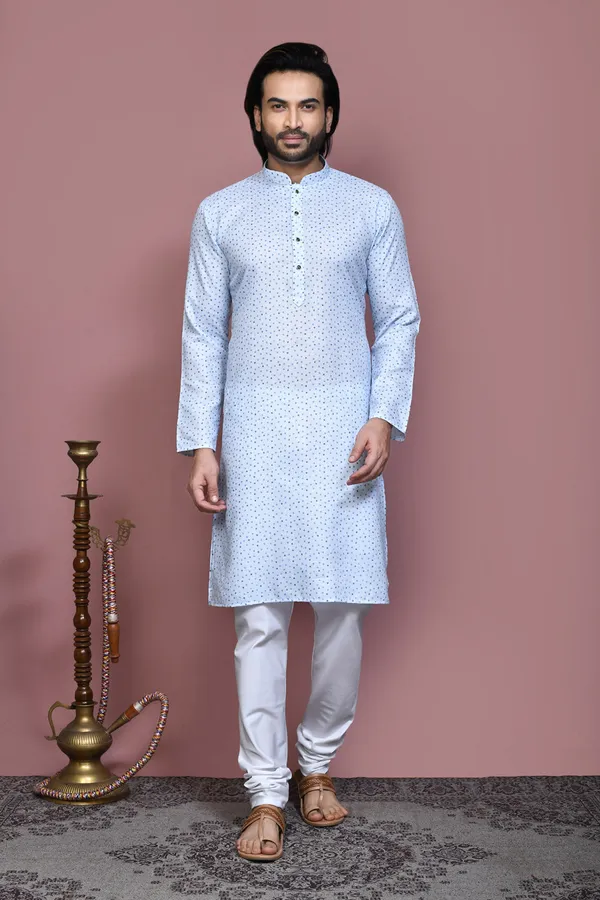 Sky_Blue_Cotton_Fabric_Printed_Kurta_Pajama_Set