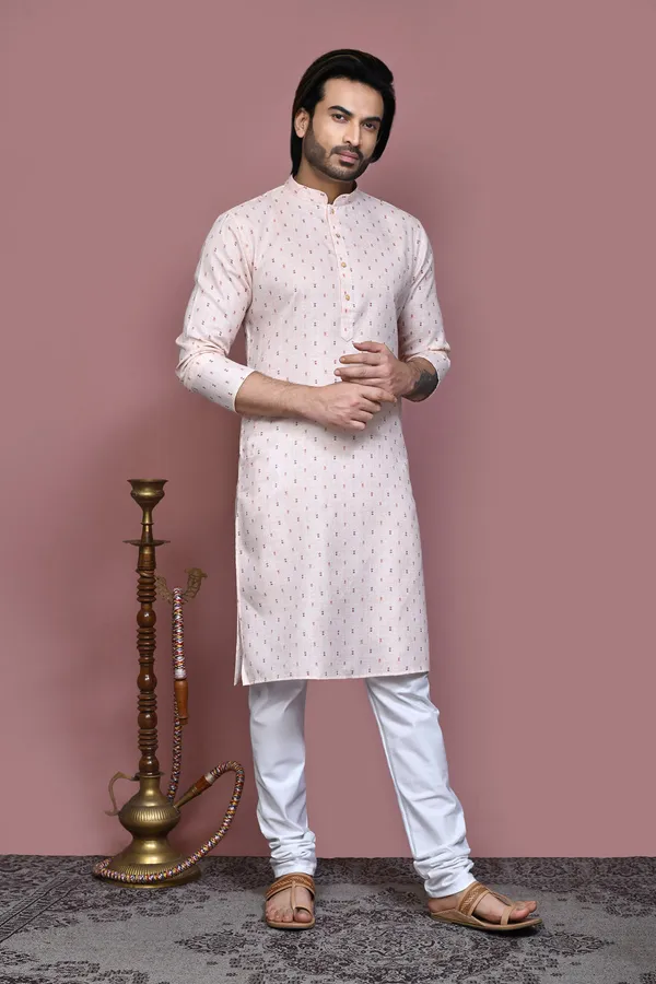 Beige_Cotton_Fabric_Printed_Kurta_Pajama