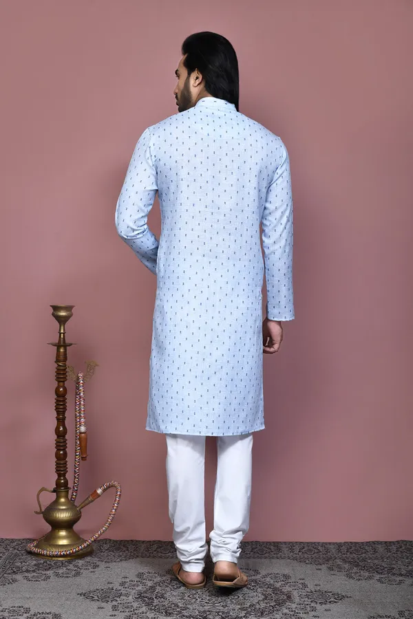 Sky_Blue_Cotton_Fabric_Printed_Kurta_Pajama