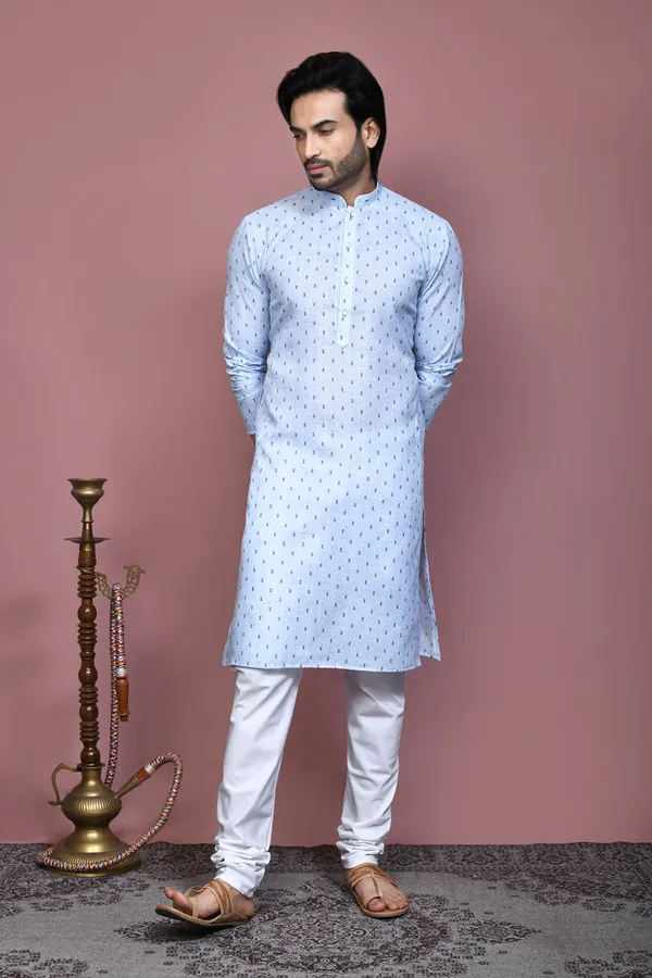 Sky_Blue_Cotton_Fabric_Printed_Kurta_Pajama