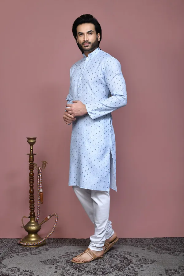 Sky_Blue_Cotton_Fabric_Printed_Kurta_Pajama