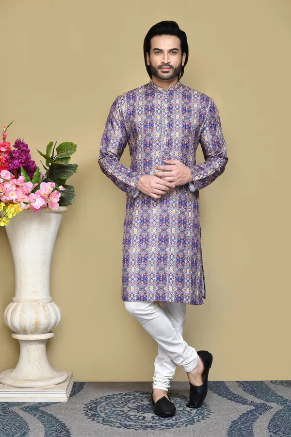 Multicolour_Cotton_Printed_Men's_Kurta_Pajama_Set_By_Ranak