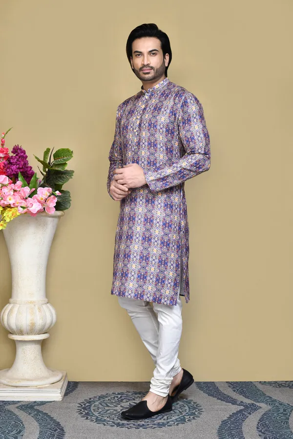 Multicolour_Cotton_Printed_Men's_Kurta_Pajama_Set_By_Ranak