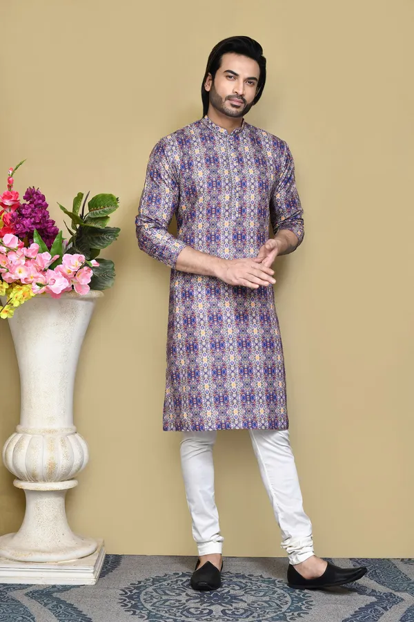Multicolour_Cotton_Printed_Men's_Kurta_Pajama_Set_By_Ranak