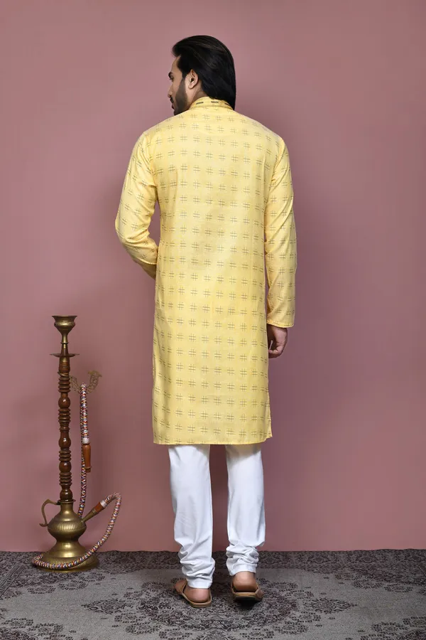 Yellow_Cotton_Fabric_Printed_Kurta_Pajama_Set