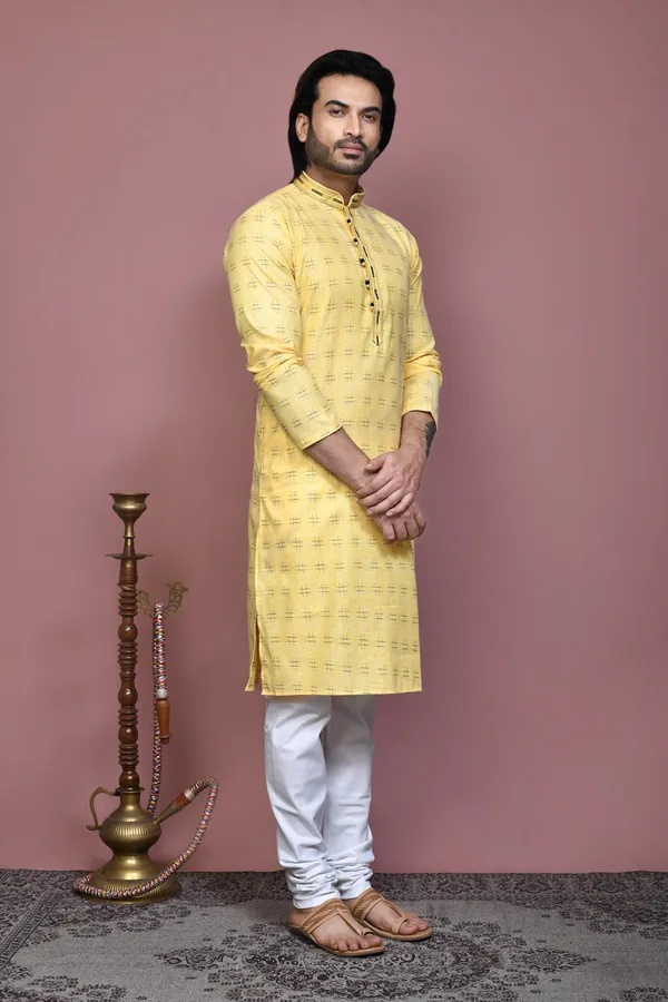 Yellow_Cotton_Fabric_Printed_Kurta_Pajama_Set
