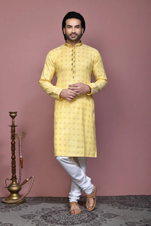 Yellow_Cotton_Fabric_Printed_Kurta_Pajama_Set