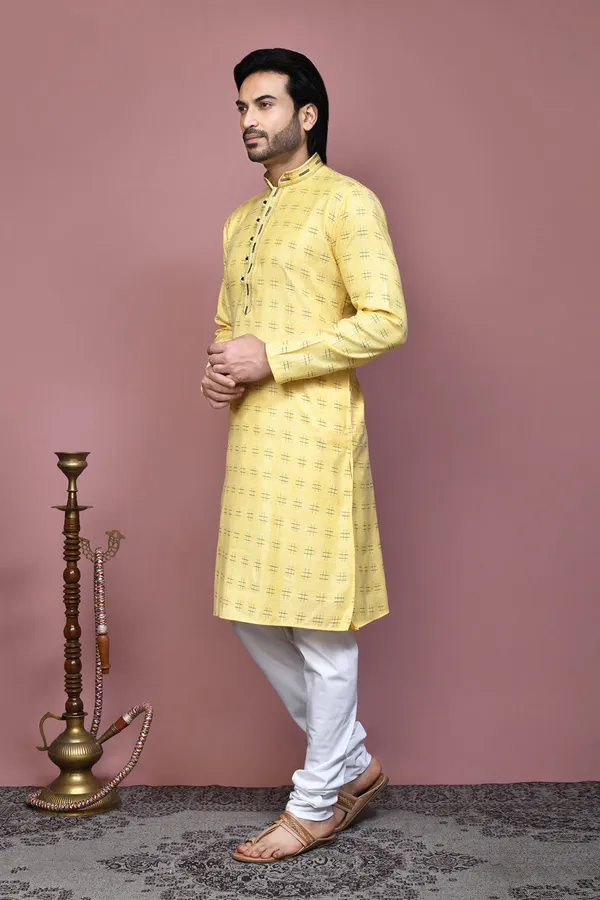 Yellow_Cotton_Fabric_Printed_Kurta_Pajama_Set