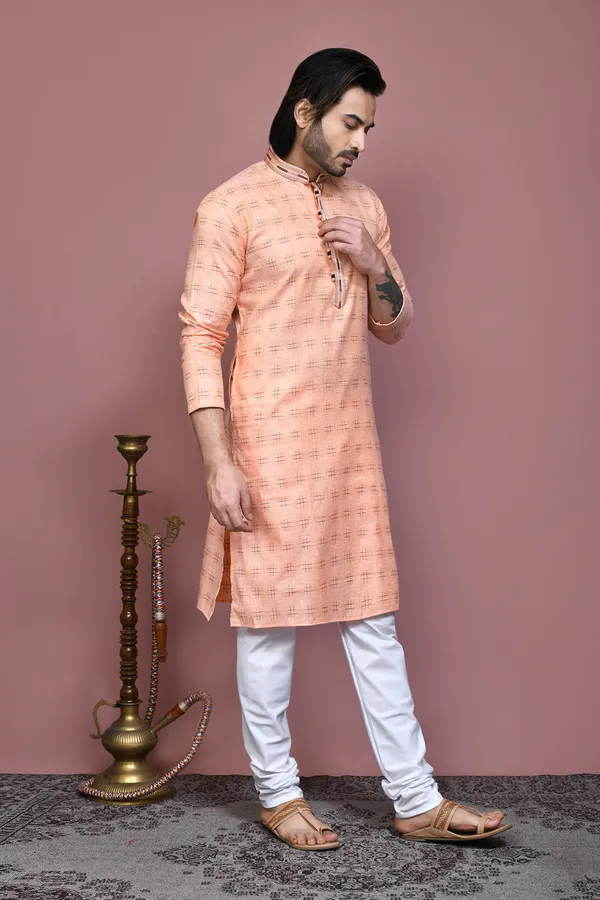 Orange_Cotton_Fabric_Printed_Kurta_Pajama_Set