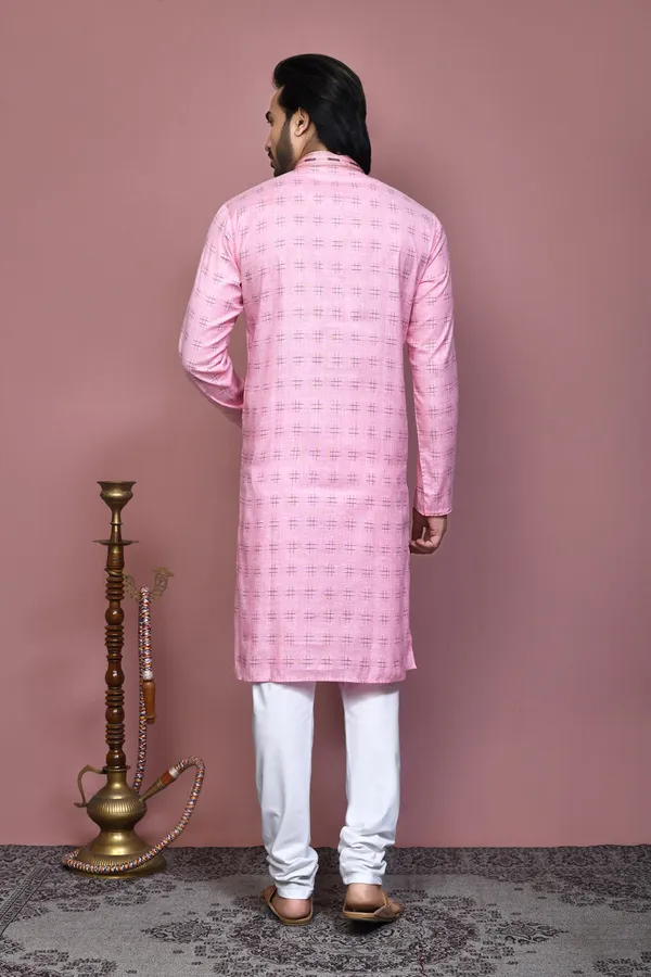 Pink_Cotton_Printed_Men's_Kurta_Pajama_Set_By_Ranak
