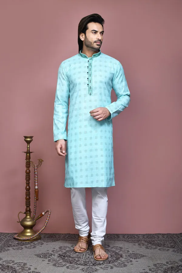 Sky_Blue_Cotton_Fabric_Printed_Kurta_Pajama_Set