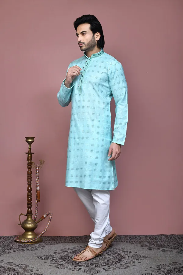 Sky_Blue_Cotton_Fabric_Printed_Kurta_Pajama_Set