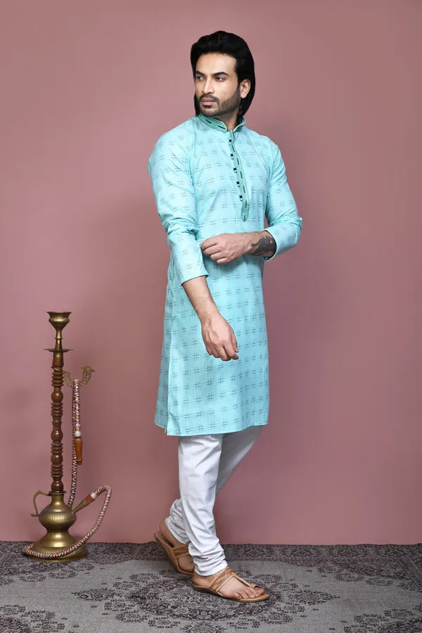 Sky_Blue_Cotton_Fabric_Printed_Kurta_Pajama_Set