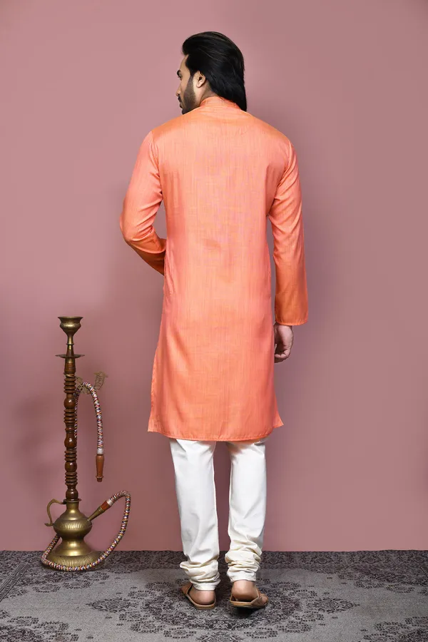 Orange_Cotton_Silk_Fabric_Plain_Kurta_Pajama